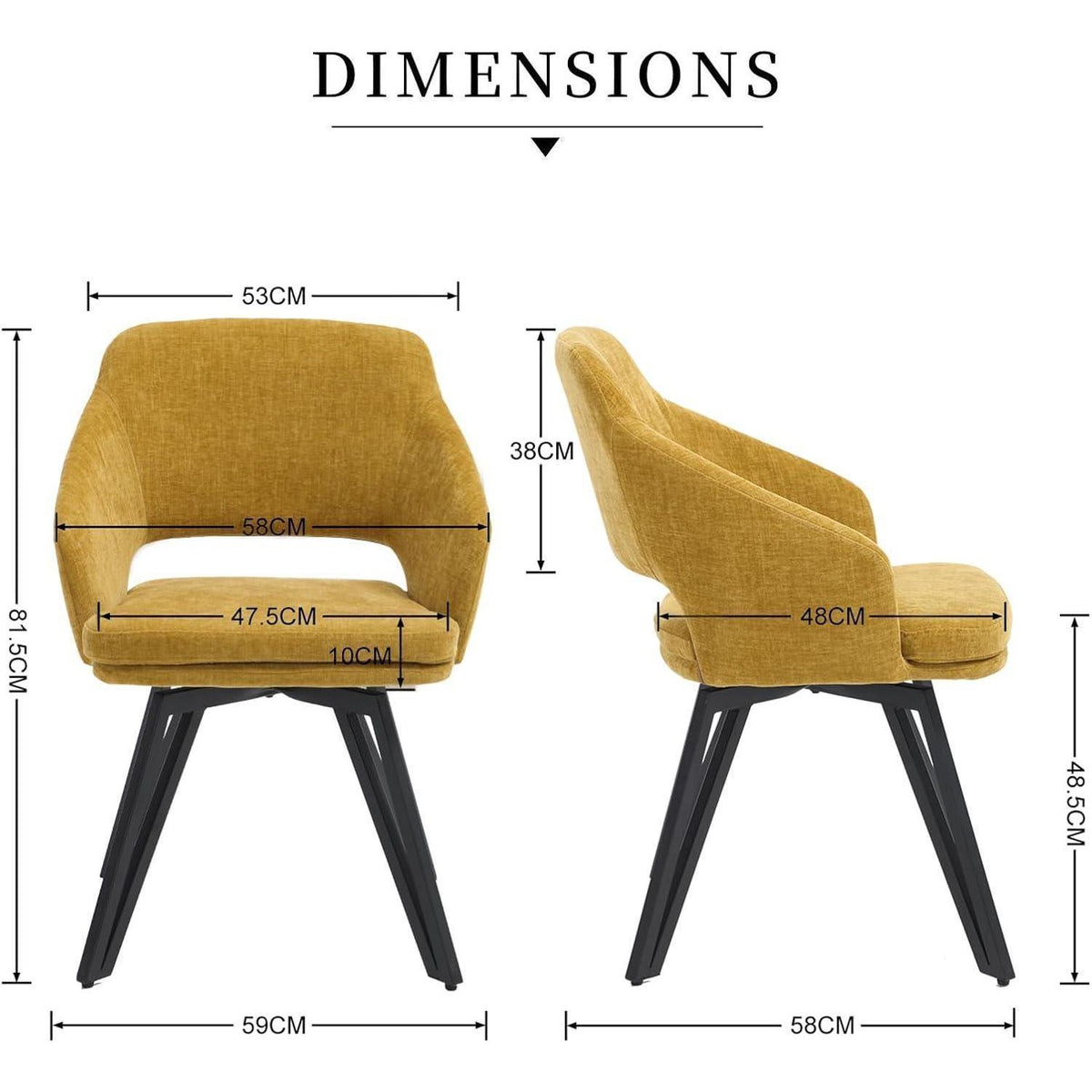 2er Set Esszimmerstühle Chenille Gelb, Drehbar & Bequem