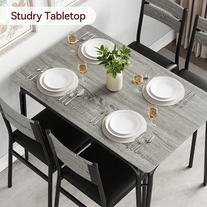 Esszimmer Set Grau – Tisch mit 4 gepolsterten Stühlen