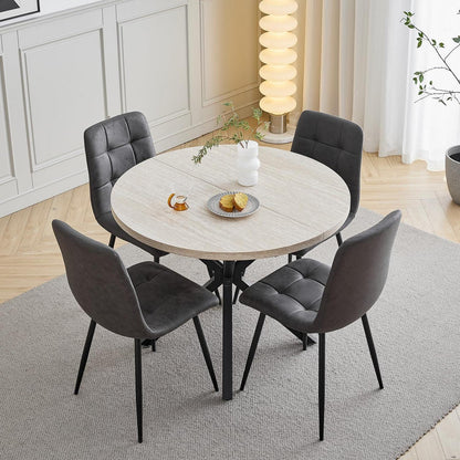 Runder Esstisch Set 100cm mit 4 Sesseln in Lederoptik