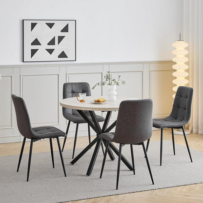 Runder Esstisch Set 100cm mit 4 Sesseln in Lederoptik
