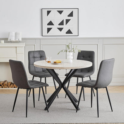 Runder Esstisch Set 100cm mit 4 Sesseln in Lederoptik