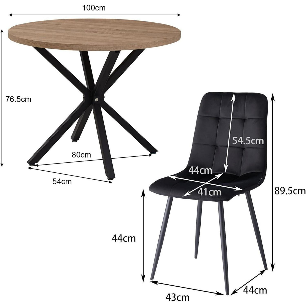 Moderner Esstisch Set mit 4 Samtstühlen (100cm)