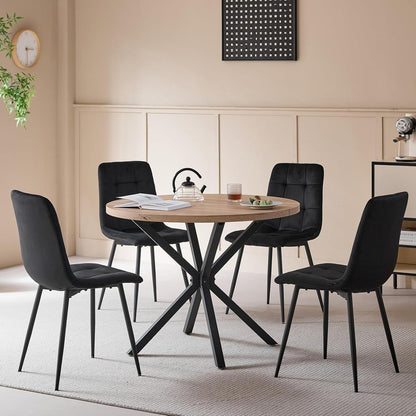 Moderner Esstisch Set mit 4 Samtstühlen (100cm)