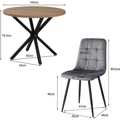 Moderner Esstisch Set mit 4 Samtstühlen (100cm)