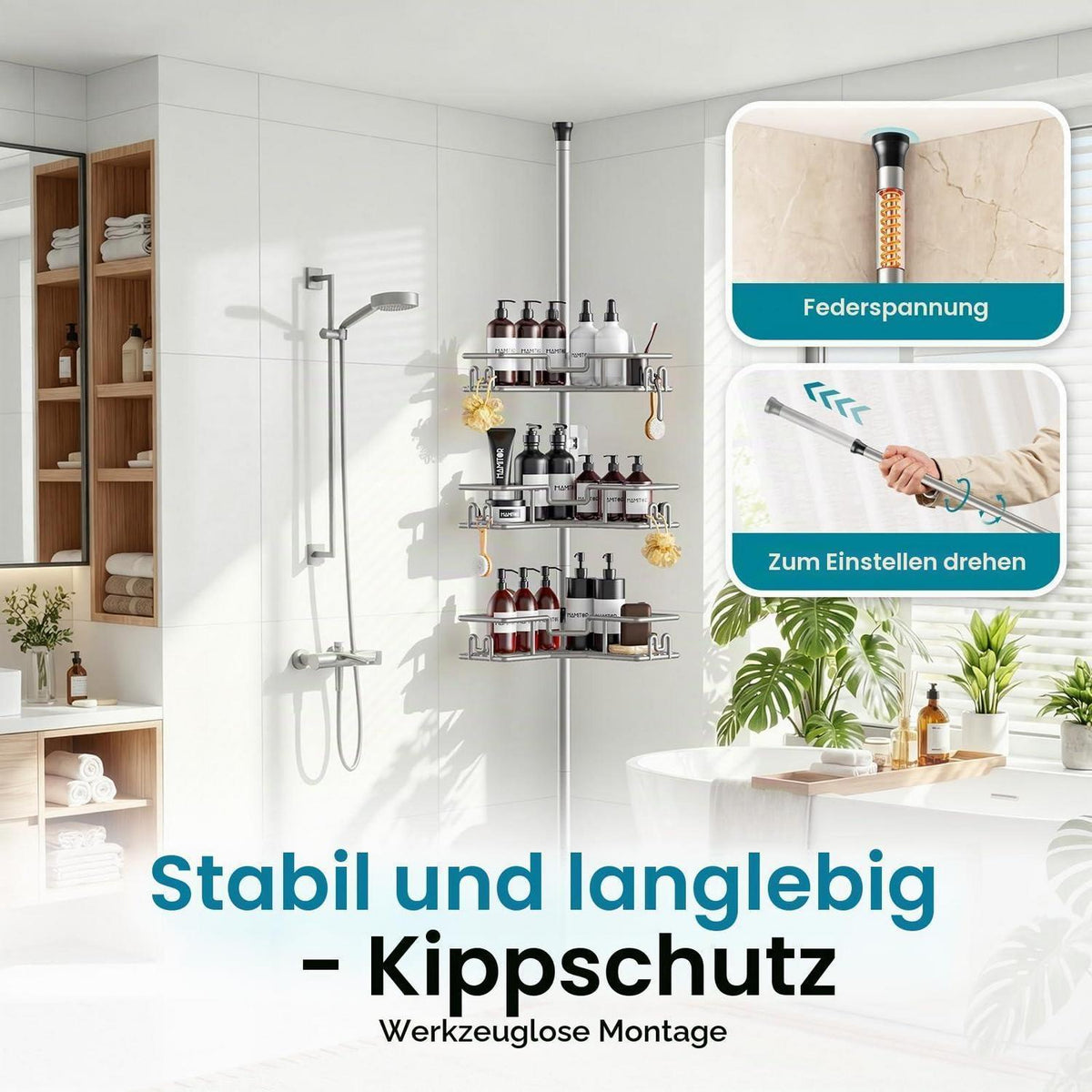Teleskop Duschablage Eckregal Ohne Bohren – Rostfrei & Verstellbar