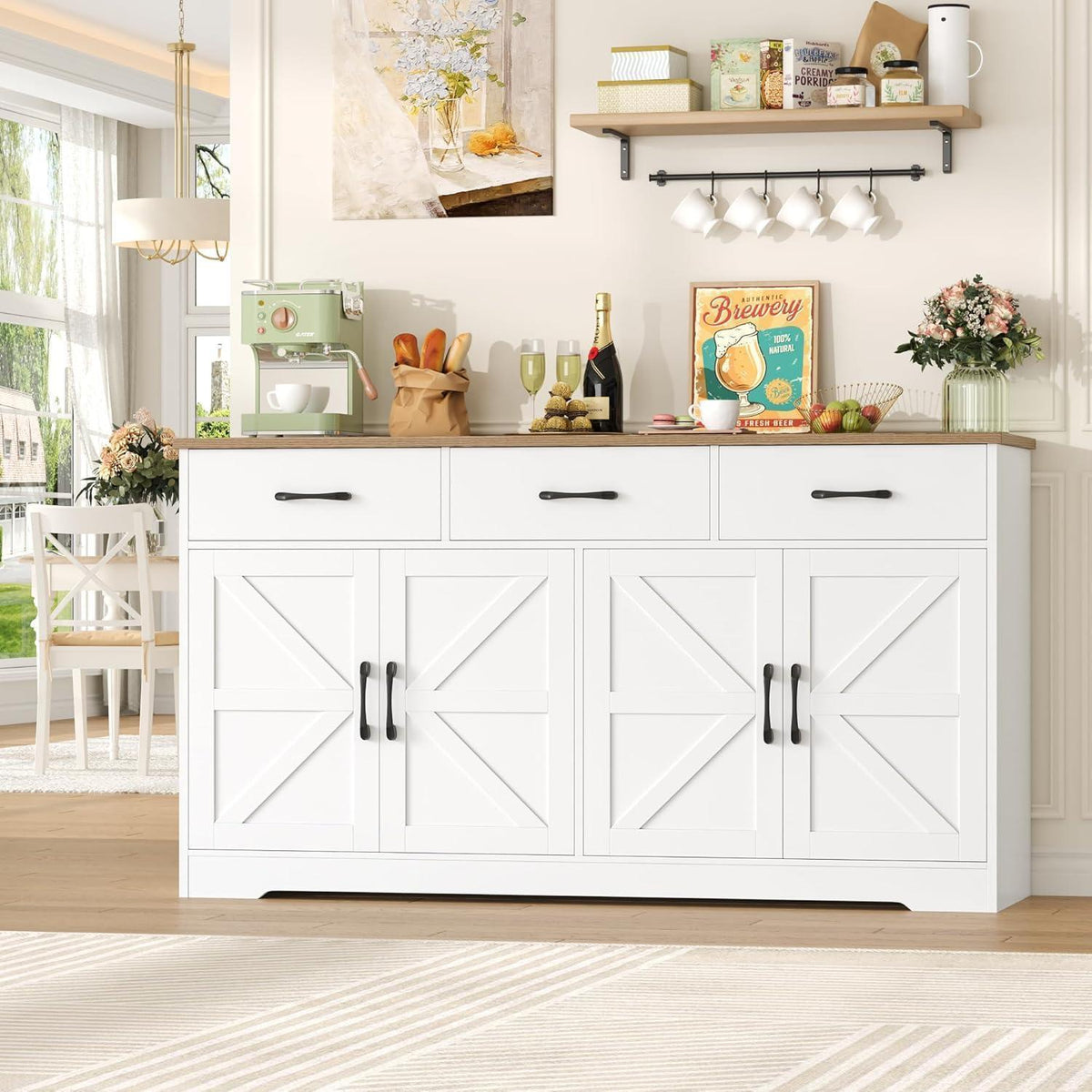 Sideboard 150cm – Weißes Küchenbuffet mit Arbeitsplatte & Schubladen