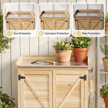 Holz Gartenschrank mit Tisch & Haken – 64x40x95 cm