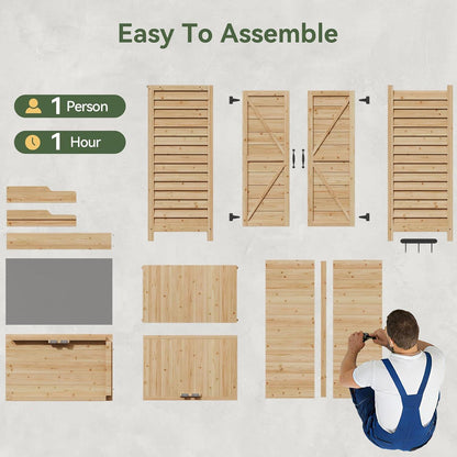 Holz Gartenschrank mit Tisch & Haken – 64x40x95 cm