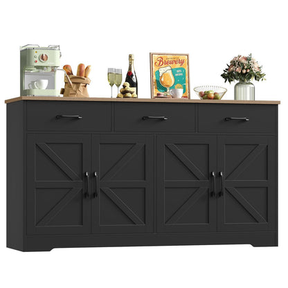 Sideboard 150cm Schwarz – Küchenschrank mit Arbeitsplatte & Schubladen