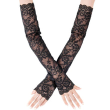 Lange Spitzenhandschuhe Damen Schwarz Fingerlos