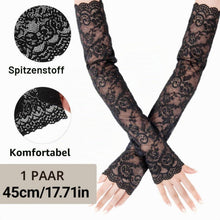 Lange Spitzenhandschuhe Damen Schwarz Fingerlos