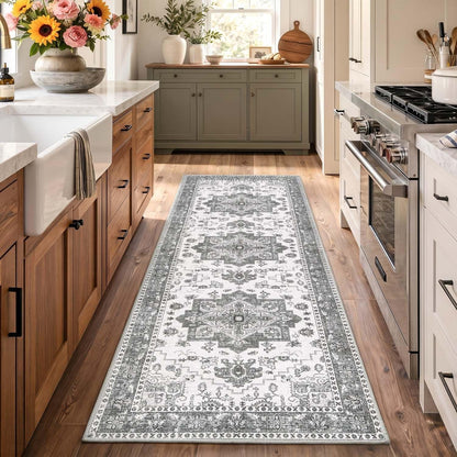 Vintage Küchenläufer Grau 60x180 cm – Waschbar & Rutschfest