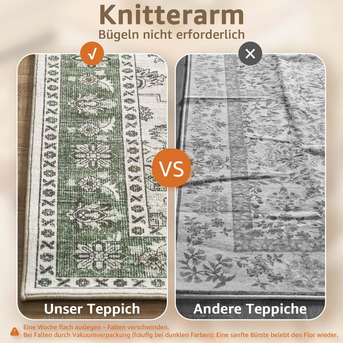 Vintage Kurzflor Teppich Grün 240x340 cm – Waschbar & Faltbar