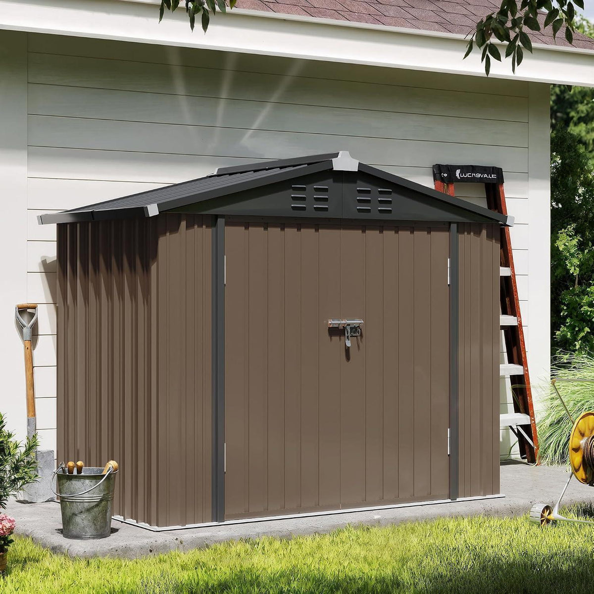 Gartenhaus Metall 196x119cm – Gerätehaus mit Pultdach Braun