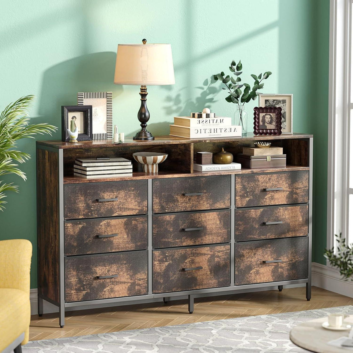 Vintage Kommode mit 9 Schubladen, 140x30x87 cm