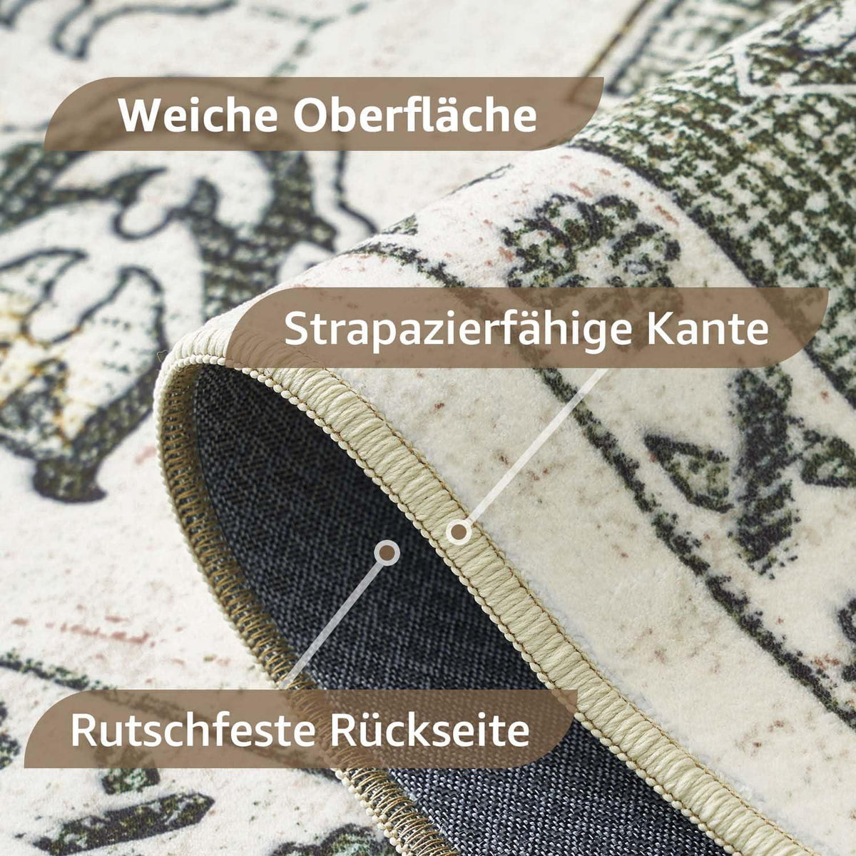 Vintage Kurzflor Teppich Grün 160x220 cm – Waschbar & Faltbar
