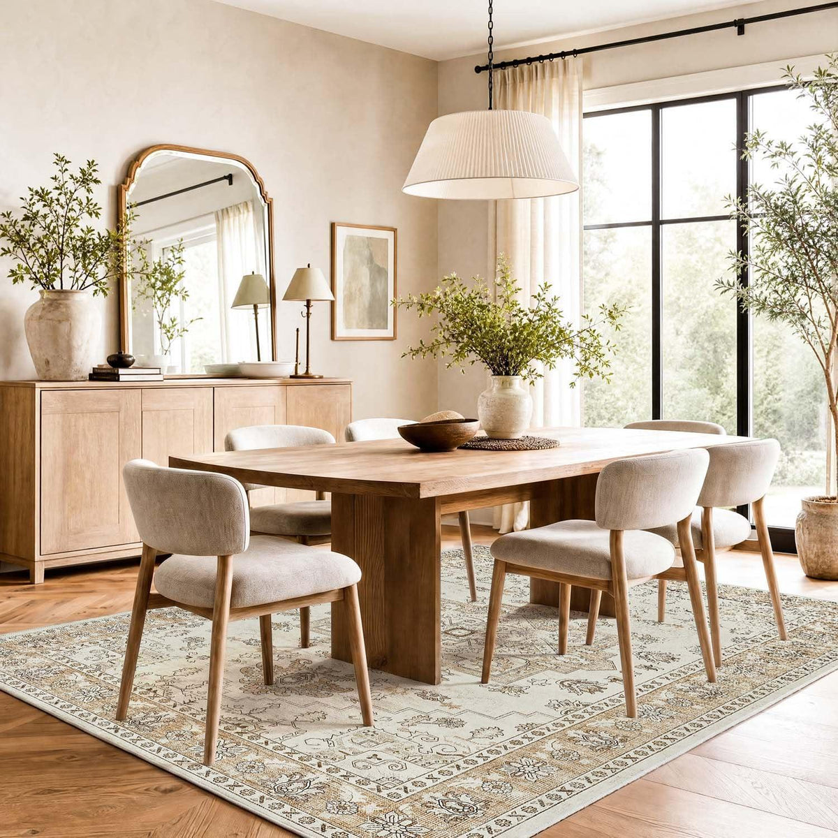 Vintage Kurzflor Teppich 160x220 Beige – Waschbar & Faltbar