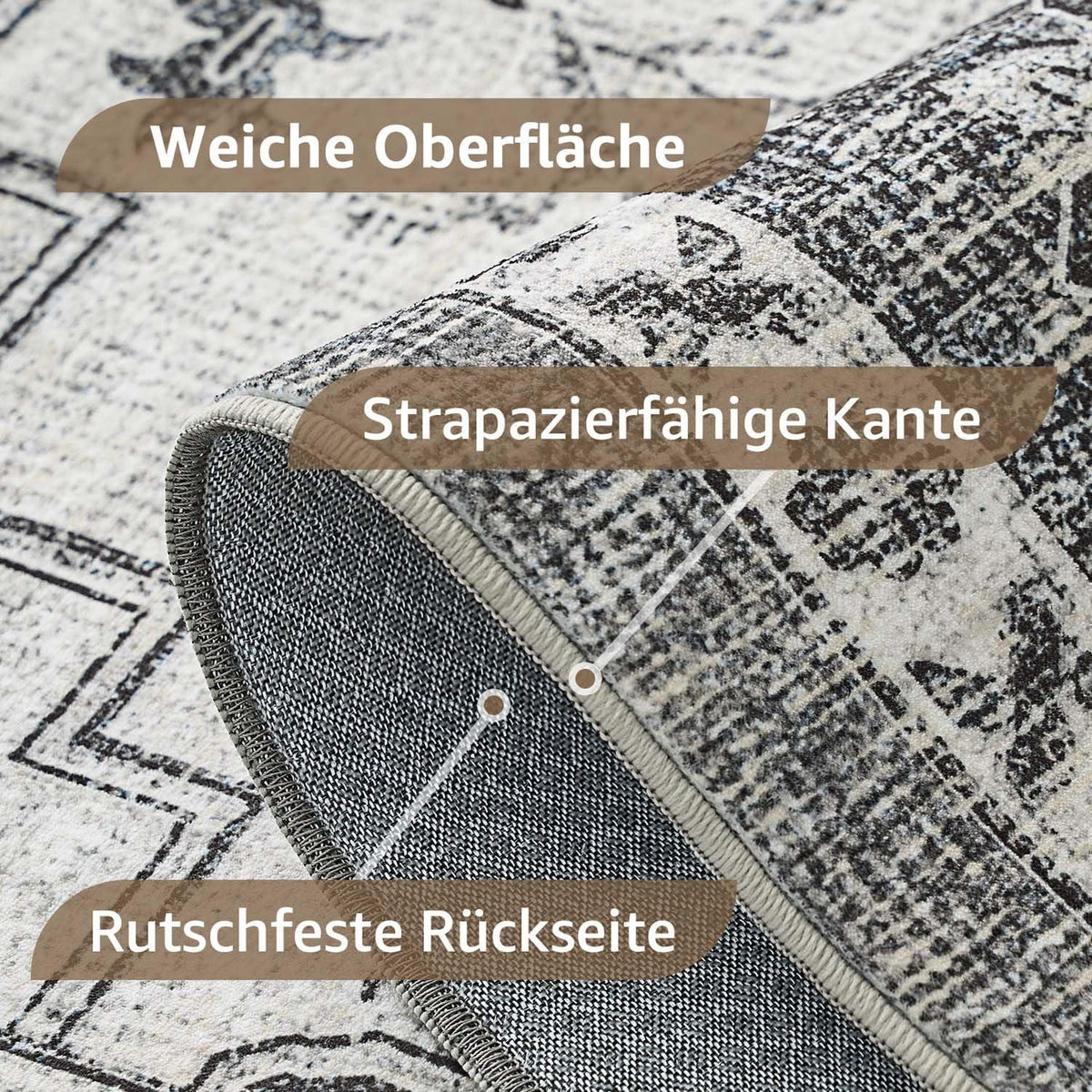 Vintage Kurzflor Teppich Grau 160x220 cm – Waschbar & Faltbar
