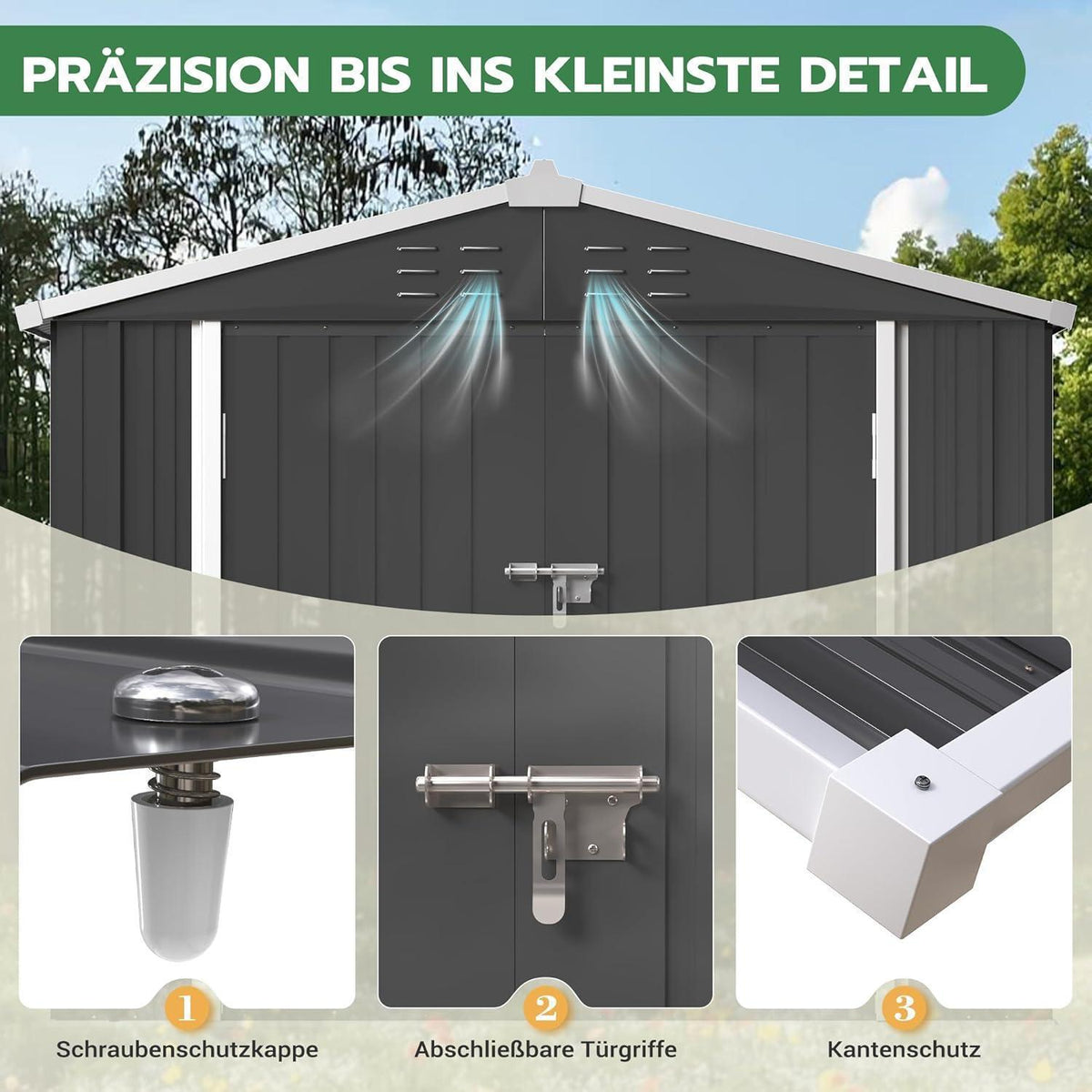 Gartenhaus Metall 196x119cm – Gerätehaus mit Pultdach & Tür