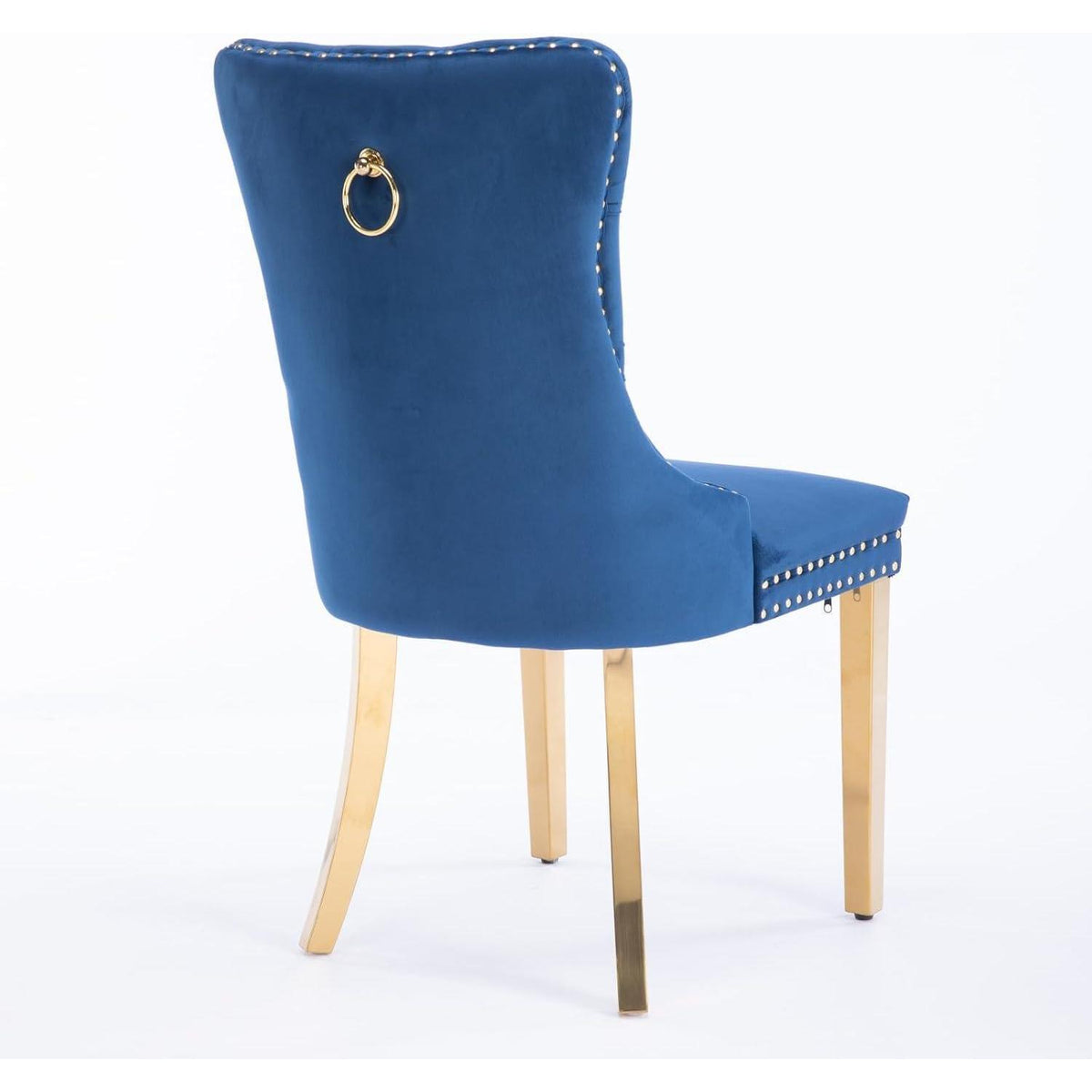 Esszimmerstuhl Set 2er – Samt, Blau & Gold, Hohe Rückenlehne