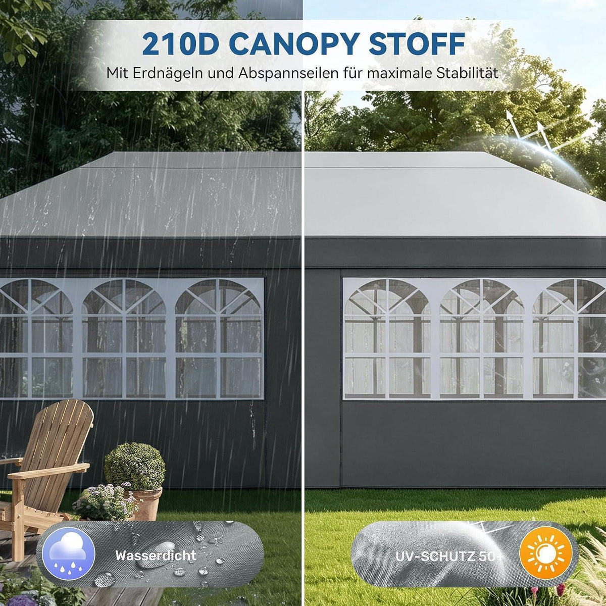 3x6m Faltpavillon wasserdicht mit Seitenwänden & UV-Schutz