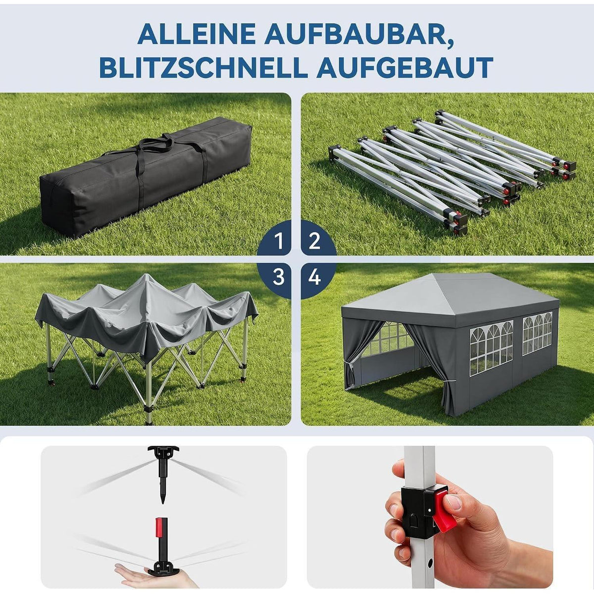 3x6m Faltpavillon wasserdicht mit Seitenwänden & UV-Schutz