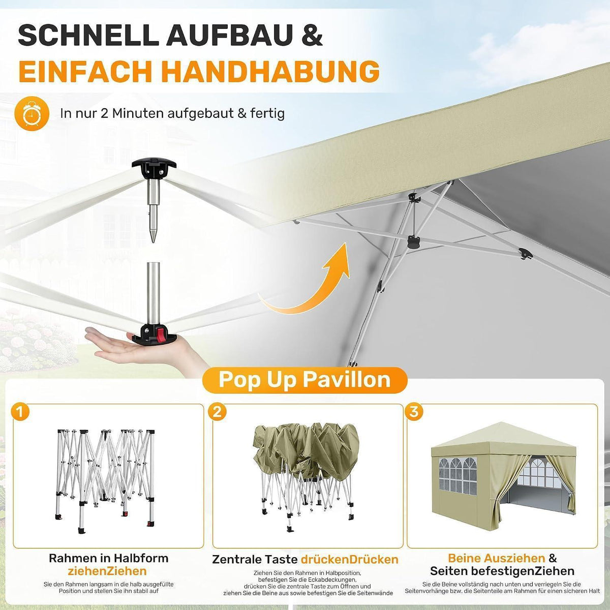 3x3 Pavillon wasserdicht mit Seitenwänden – Partyzelt für Garten
