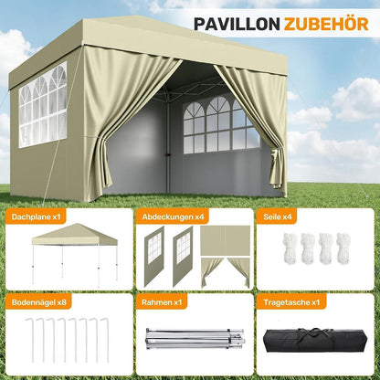 3x3 Pavillon wasserdicht mit Seitenwänden – Partyzelt für Garten
