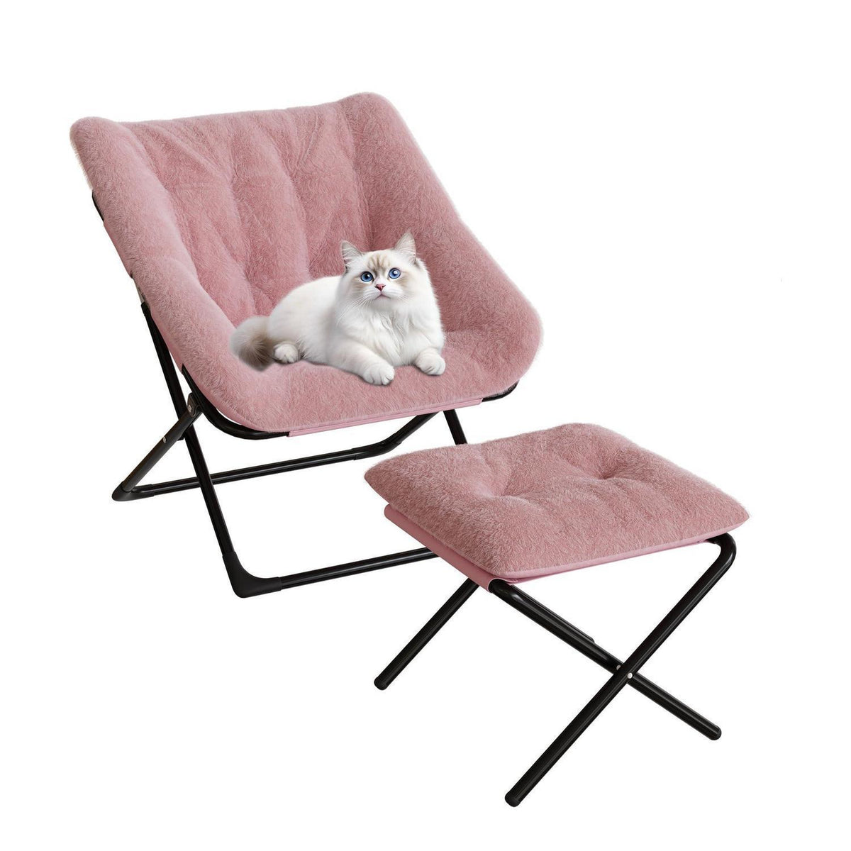 Rosa Relaxsessel mit Kaninchenfell – Klappsessel für kleine Räume