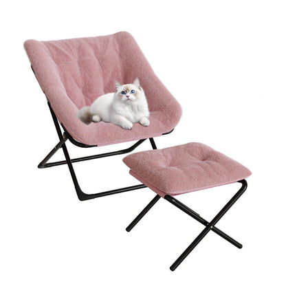 Rosa Relaxsessel mit Kaninchenfell – Klappsessel für kleine Räume