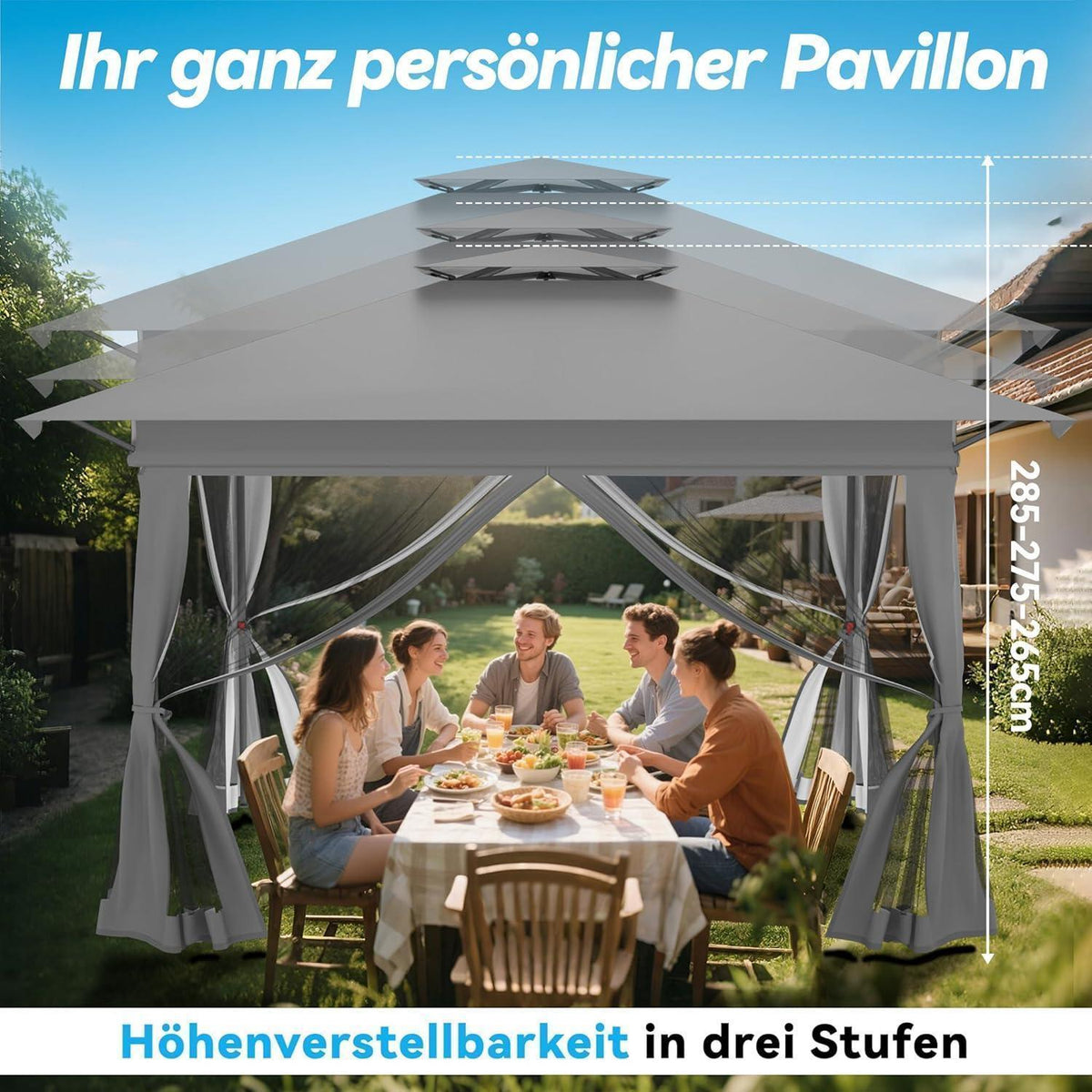 4x4m Faltpavillon mit Moskitonetz & UV-Schutz