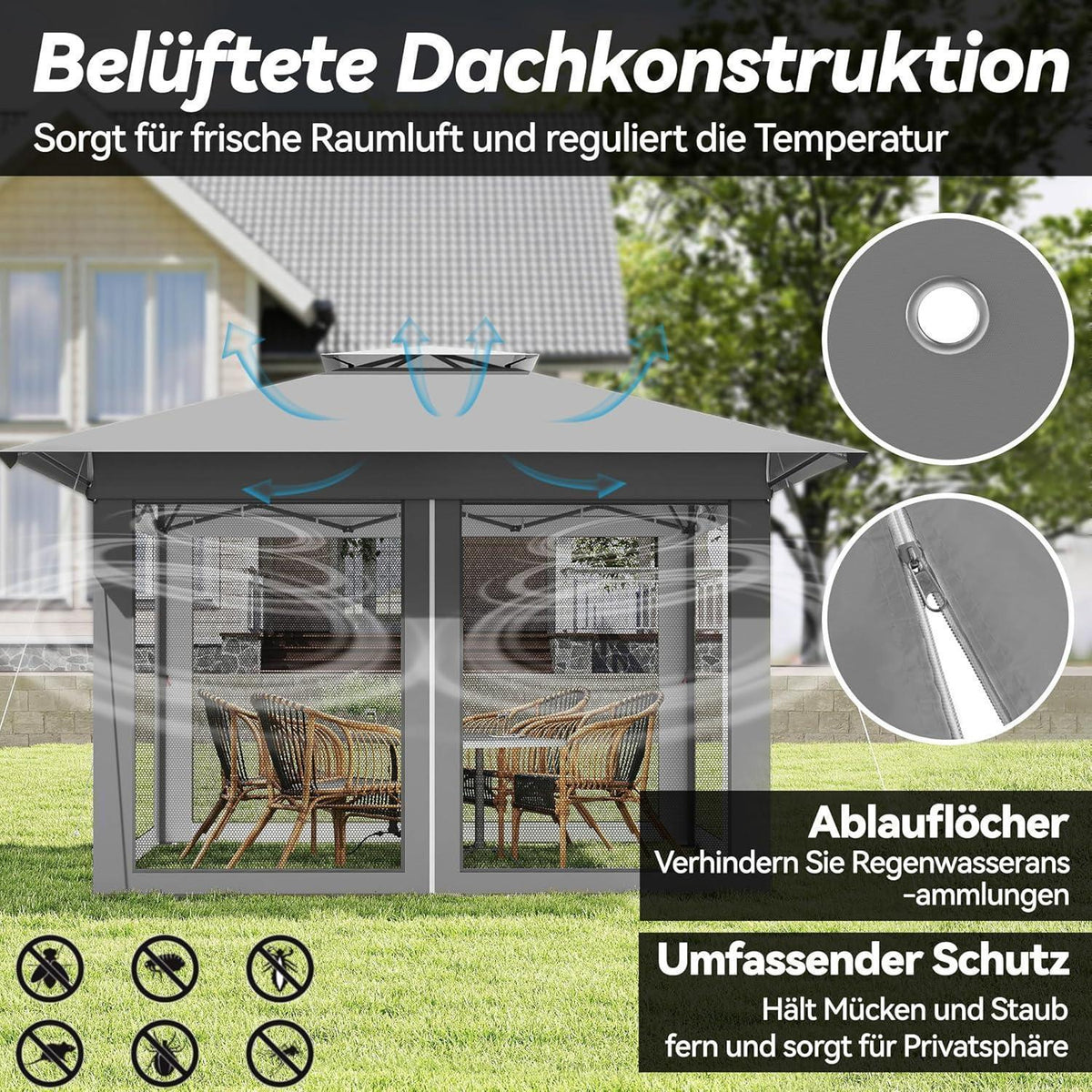 4x4m Faltpavillon mit Moskitonetz & UV-Schutz