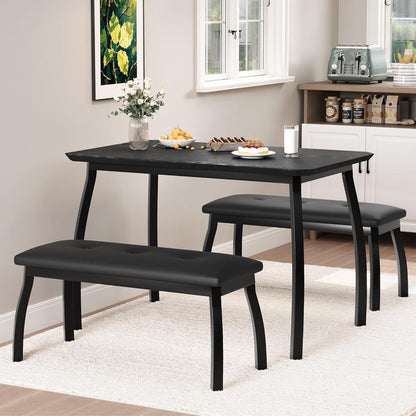 3-teiliges Küchentisch-Set mit Bänken – Vintage-Look Schwarz