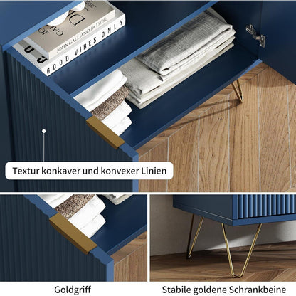 Modernes Sideboard Blau mit 2 Türen & Stauraum, Goldene Metallbeine