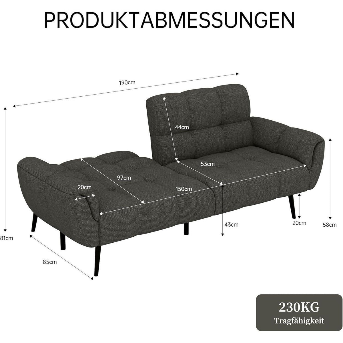 Schlafsofa 3-Sitzer Dunkelgrau – Bequem & Vielseitig