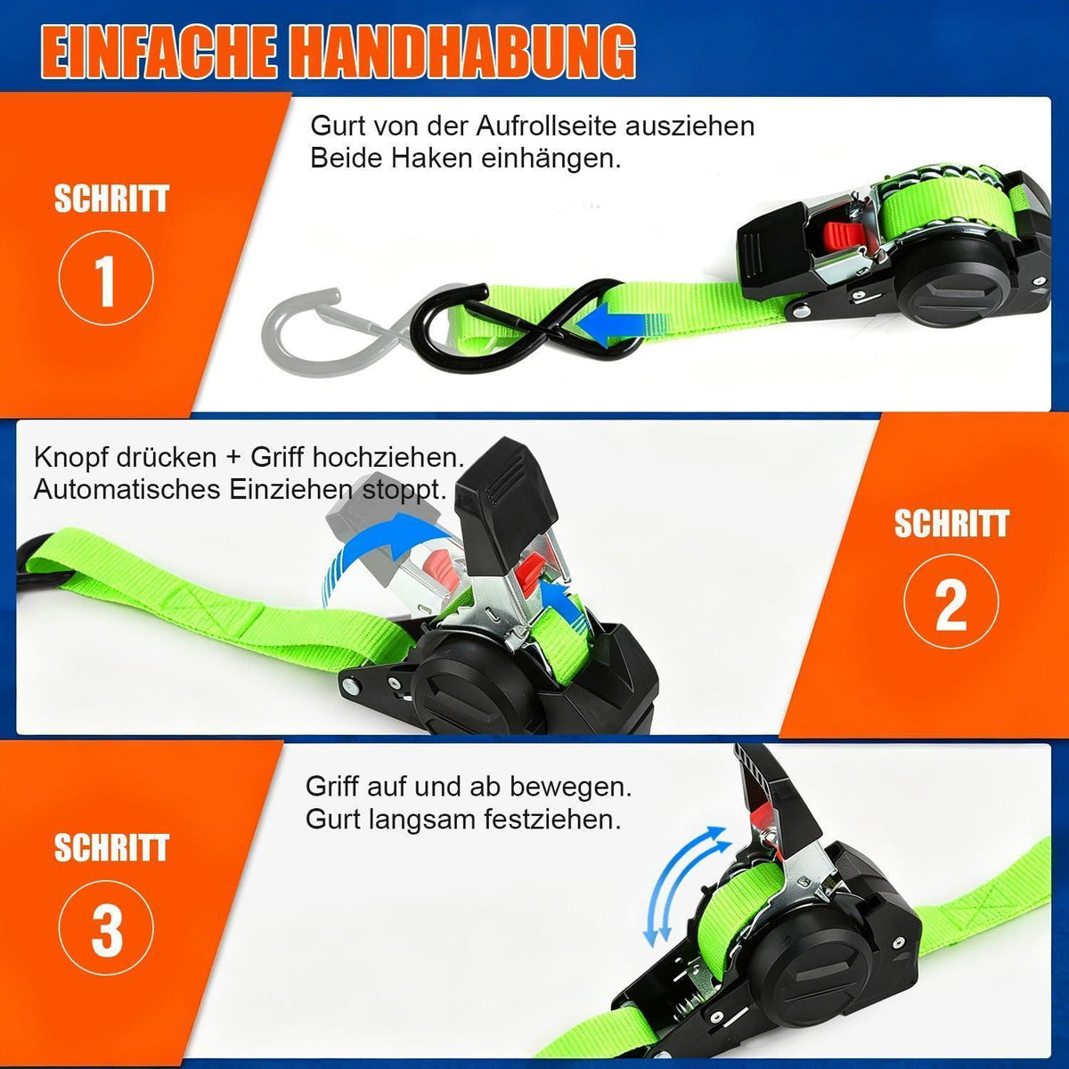 Automatische Spanngurte 3m | 4er Set | 750kg Bruchlast