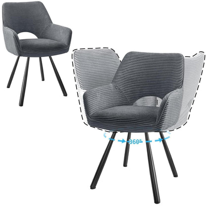 2er Set Drehbar Stühle Grau | Esszimmerstuhl mit Armlehnen