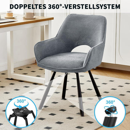 2er Set Drehbar Stühle Grau | Esszimmerstuhl mit Armlehnen