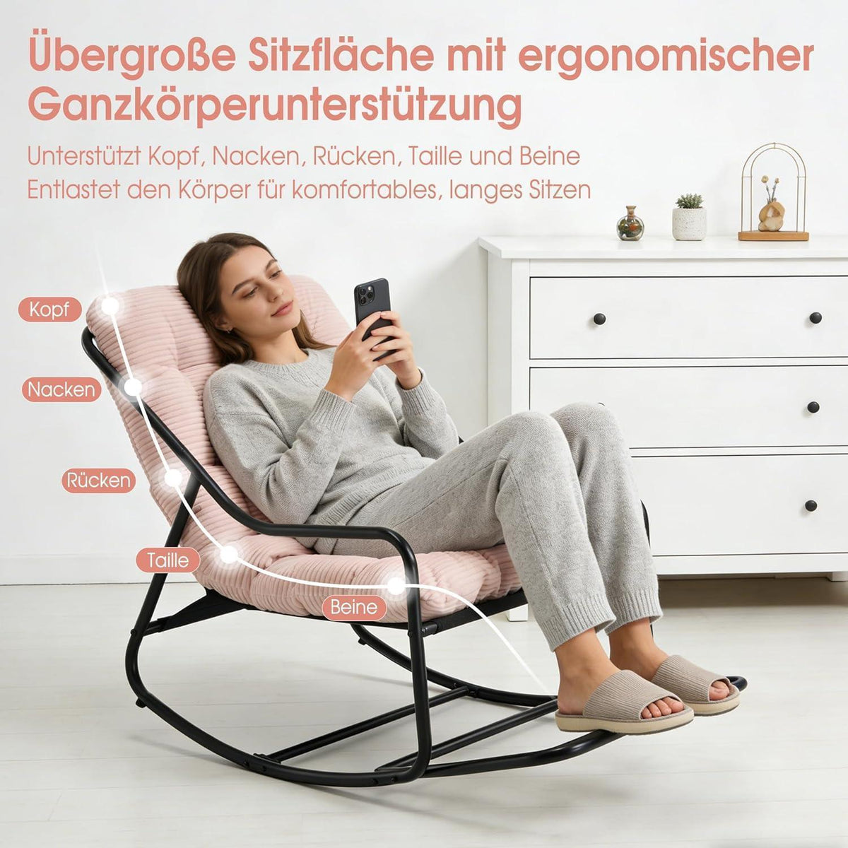 Übergroßer Schaukelstuhl – Gemütlicher Papasan Stuhl Rosa