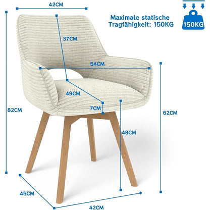 Drehbarer Esszimmerstuhl Set (4x) – Beige mit Holzbeinen