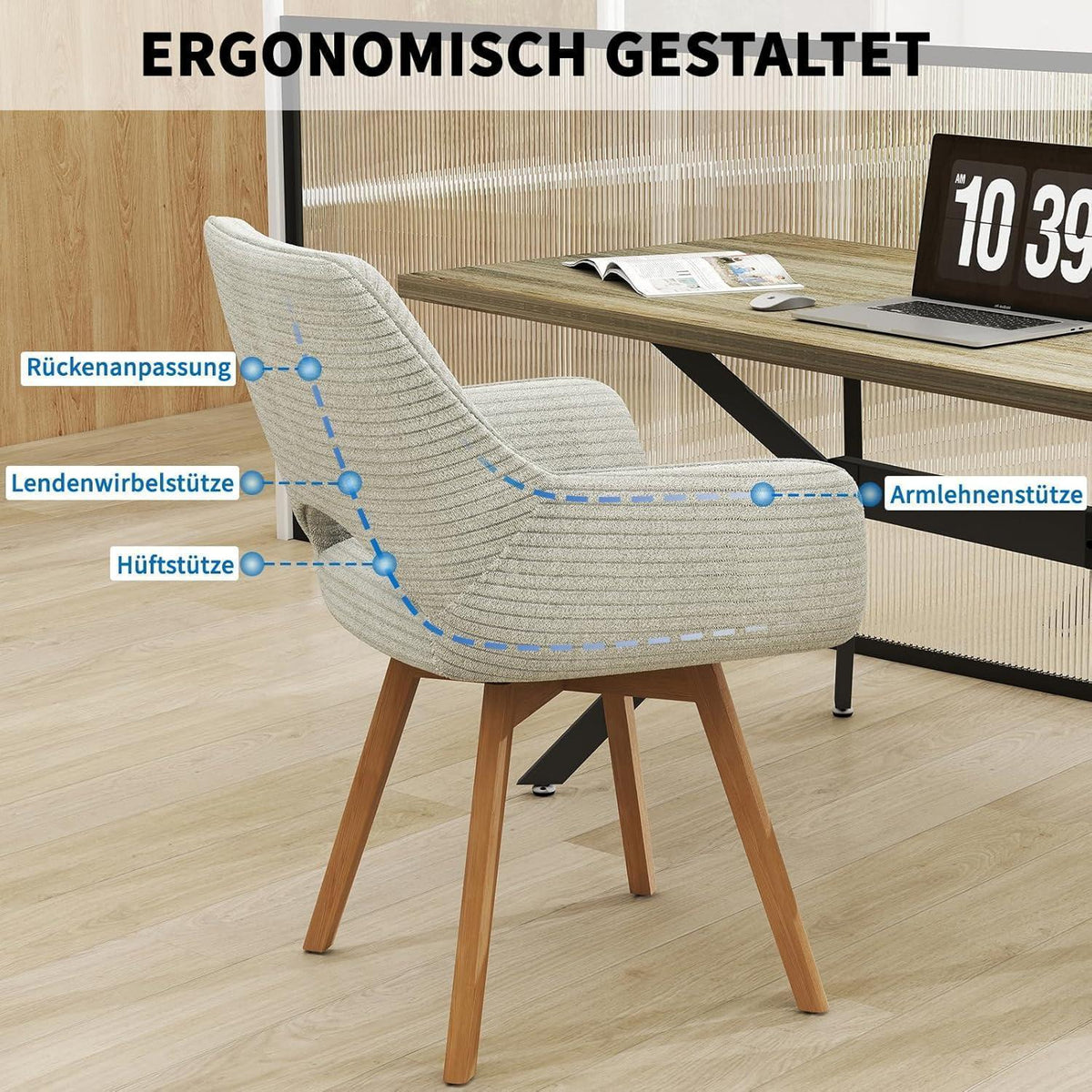 Drehbarer Esszimmerstuhl Set (4x) – Beige mit Holzbeinen
