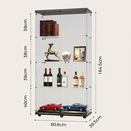 Standvitrine Glas 164cm | 2 Türen, 4 Böden, Schwarz