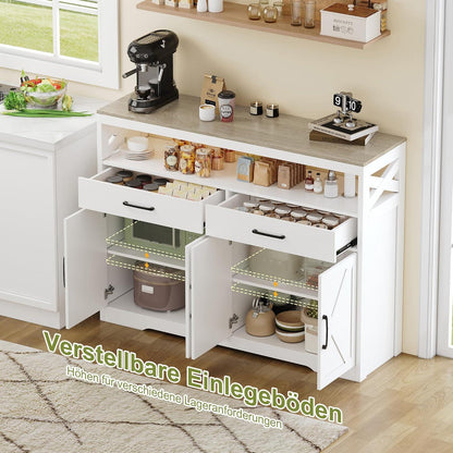 Weißes Sideboard mit Arbeitsplatte & Schubladen (140cm)