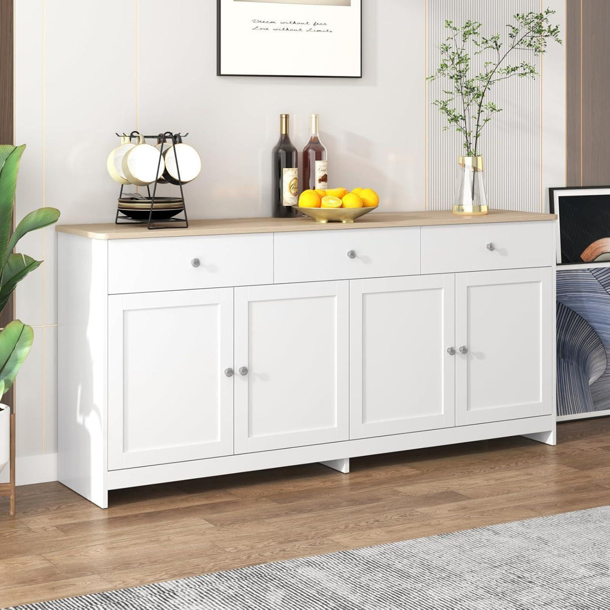 Küchenschrank Sideboard Weiß 160cm mit Arbeitsplatte & Stauraum