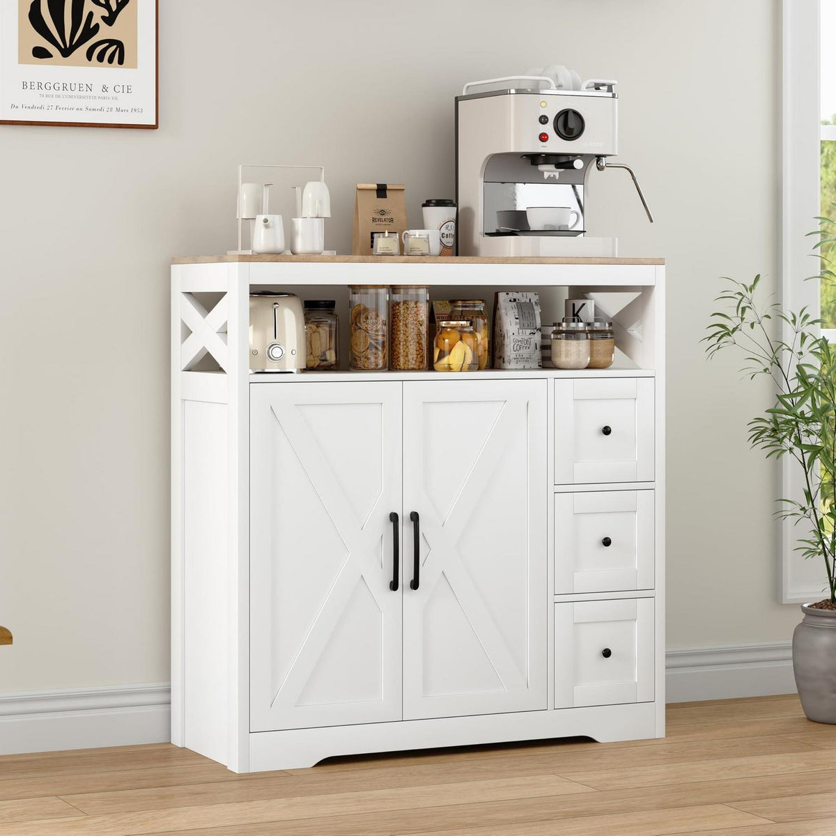Weißes Sideboard mit Arbeitsplatte & Schubladen