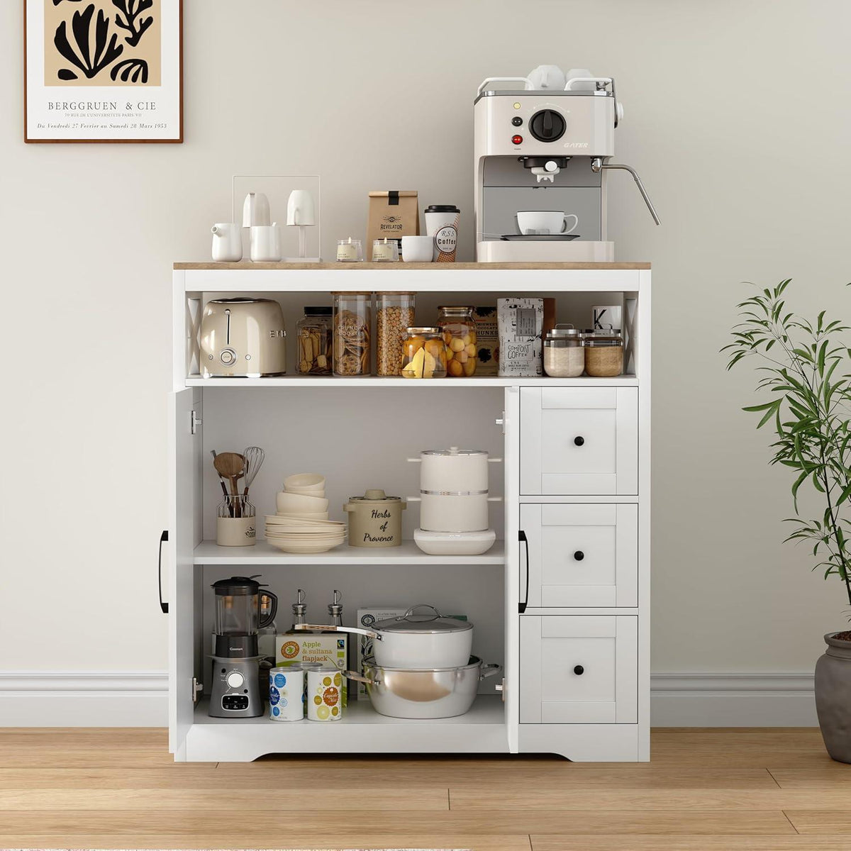 Weißes Sideboard mit Arbeitsplatte & Schubladen