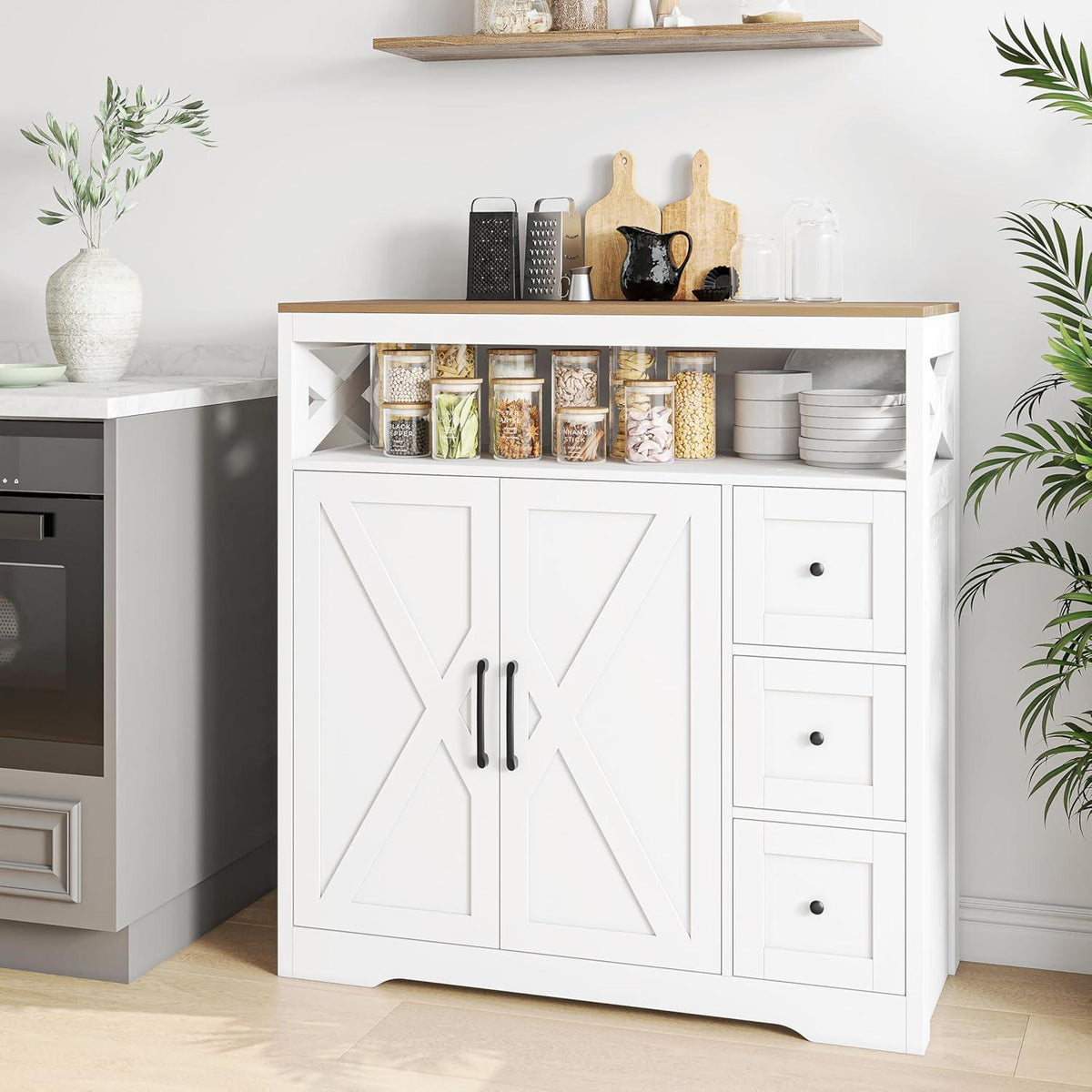 Weißes Sideboard mit Arbeitsplatte & Schubladen