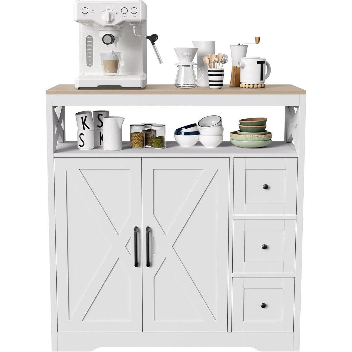Weißes Sideboard mit Arbeitsplatte & Schubladen