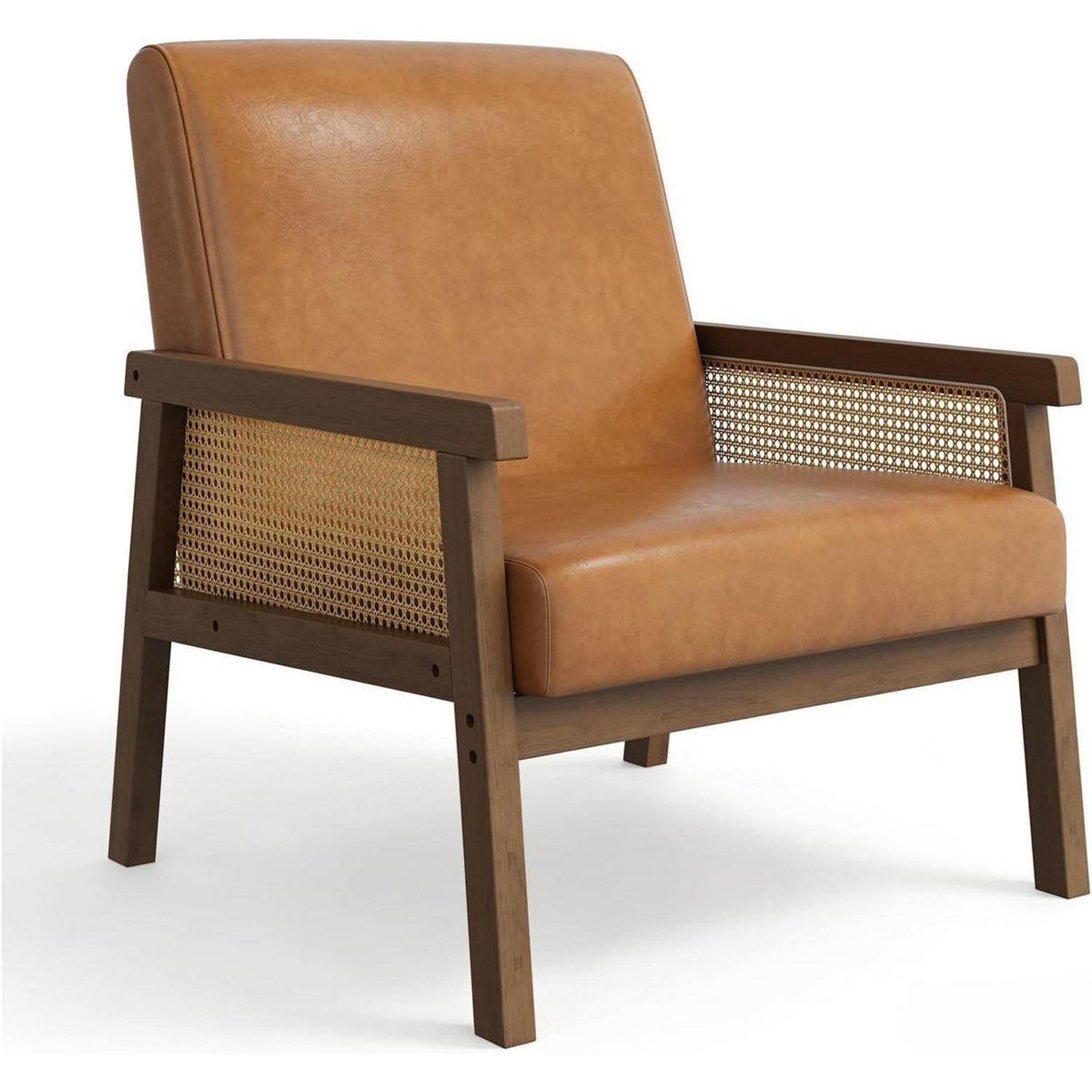 Rattanseiten Sessel – Gepolsterter Lesesessel Braun