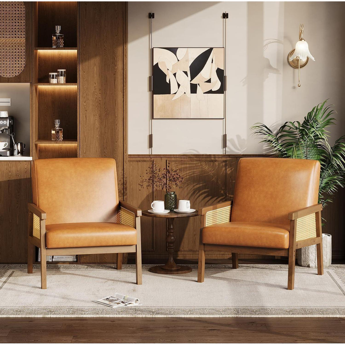 Rattanseiten Sessel – Gepolsterter Lesesessel Braun
